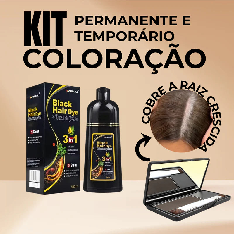 Kit coloração - Permanente + Temporário (Shampoo Tonalizante e Retocador de Raiz)