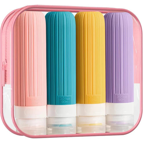 Kit Antivazamento - 4 Frascos de Silicone para Viagem – 90ML